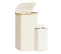 SONGMICS Panier à Linge avec Couvercle 100L, Corbeille pour Linge Sale, Sac Amovible, Cadre en Bambou, pour Buanderie, Chambre, Blanc Crème LCB531WD01