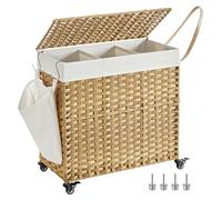SONGMICS Panier à linge, 140 L, avec couvercle, 3 compartiments, sac à linge amovible