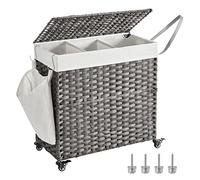 SONGMICS Panier à linge, 140 L, avec couvercle, 3 compartiments, sac à linge amovible