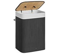 SONGMICS Panier à linge pliable en bambou Paniers à linge Coffre à linge Collecteur de linge avec couvercle et sac à linge amovible en coton Noir LCB10B