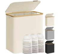 Songmics Panier à linge avec couvercle 3 compartiments blanc crème