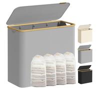SONGMICS Panier à Linge avec Couvercle à 4 Compartiments, 200 L, Pliable | Sac Amovible, Tissu Oxford, Poignées en Bambou, 78 x 38,5 x 70,5 cm, Gris tourterelle, Collection ROXANNE LCB514GD01