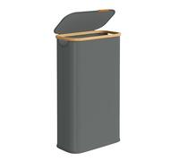 SONGMICS Panier à Linge avec Couvercle, Corbeille Fine, en Tissu Oxford, Pliable, Cadre en Bambou, pour Buanderie, Chambre, Salon, 70 L, 42 x 22,5 x 70,5 cm, Gris Ardoise LCB517GN01