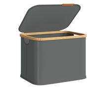 SONGMICS Panier à Linge avec Couvercle, Corbeille Gain de Place, en Tissu Oxford, Pliable, Cadre en Bambou, pour Buanderie, Chambre, Salon, 40 L, 42 x 32 x 30 cm, Gris Ardoise LCB516GN01