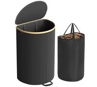 SONGMICS Panier à Linge, avec Couvercle, Sac Amovible, 90 Litres | Corbeille à Linge Sale, pour Buanderie, Chambre, Salon, Noir d’Encre et Beige Naturel, Collection ROXANNE LCB547B01