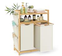 SONGMICS, panier à linge à 2 compartiments, en bambou, 100 litres, avec espace de rangement – Crème, dimensions 100 litres (2 niveaux + 2 compartiments)