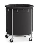 SONGMICS Panier à Linge avec Roulettes 170L, Chariot Linge Sale, Corbeille, Rond, avec Cadre en Acier et Sac Amovible, 4 Roulettes et 2 Freins, Noir et Argent RLS001B01
