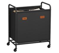 SONGMICS Panier à linge avec roulettes, panier à linge 2 compartiments, 140 l, panier à linge mobile, 5 étiquettes, pour buanderie, chambre à coucher, salle de bain, noir d'encre RLS210B01
