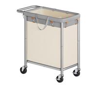 SONGMICS Panier à linge avec roulettes, panier à linge à roulettes à 2 sections, 140 L, doublure amovible, cadre en acier avec poignée, 69,9 x 39,4 x 80,9 cm, gris tourterelle et blanc crème