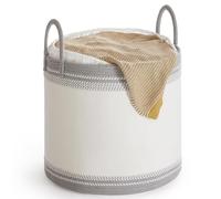 SONGMICS Panier à linge de 90 l avec couvercle, corde en coton, avec poignée, cordon de serrage, pour vêtements, couvertures, salon, 50 x 50 x 46 cm, gris Dove RLH090G01