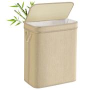 SONGMICS Panier à Linge en Bambou, Corbeille à Linge Sale, 90 Litres, Sac Amovible et Lavable en Machine, Couvercle, Poignées, Buanderie, Chambre, Salon, Couleur Naturelle LCB067Y01