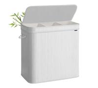 SONGMICS Panier à Linge Sale avec Couvercle, Corbeille Linge Sale en Bambou, Sac Intérieur Amovible et Lavable en Machine, Poignées, Volume 150 L, Buanderie, Chambre, Salon, Blanc Nuage LCB062W01