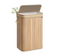 SONGMICS Panier à Linge Sale avec Couvercle, Corbeille Linge Sale en Bambou, Sac Intérieur Amovible et Lavable en Machine, Poignées, Volume 72 L, Buanderie, Chambre, Salon, Bambou Naturel LCB061N01