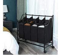 SONGMICS Panier à linge sur 4 roulettes - Corbeille à linge avec 4 Sacs amovibles de 35L - Noir LSF005
