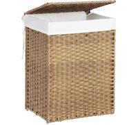 SONGMICS Panier de Rangement, Corbeille Linge Sale 90L avec Couvercle, Pliable, Sac en Tissu Amovibles et Poignées, Couleur Boisée