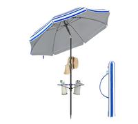 SONGMICS Parasol 160 cm, UPF 50+, Hauteur Réglable, Sans Base | Inclinaison de 30° des 2 Côtés, Petite Tablette, Crochets, Adapté pour Plage, Jardin, Bleu, Collection SHELD GPU0080Q02