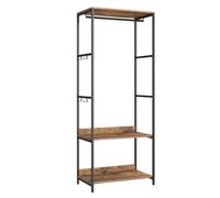 SONGMICS Penderie, Organisateur de Placard, Portant à Vêtements, Armoire à Vêtements Autoportante avec Barres de Suspension, Étagères, Crochets Amovibles, 60 x 40 x 181 cm, Marron Rustique RGR006B01