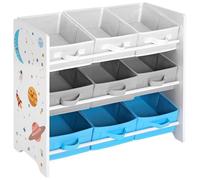 SONGMICS Petit Meuble de Rangement, 9 Boîtes Amovibles Tissu Non-tissé, pour Garderie, 62,5 x 29,5 x 60 cm, Motif Espace, Blanc