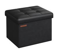 SONGMICS Petit Tabouret de Rangement Pliable, Repose-Pieds, Pouf, PU, 31 x 41 x 31 cm, Capacité de Charge 130 kg, pour Salon, Chambre, Dortoir, Noir d’Encre LSF100B01