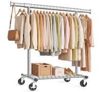 SONGMICS Portant à Vêtement, Extensible, Sur Roulettes, Acier | Penderie Dressing, (92-132) x 45 x 161,5 cm, Charge 180 kg, Chambre, Argent, Collection Pataye HSR177E101