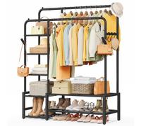 SONGMICS Portant à Vêtements, 7 Étagères, Cadre en Métal, 4 Tringles | Armoire Penderie Ouverte, Porte-manteau, pour Chambre, Salon, Entrée, Noir mat, Collection PATAYE HSR182B01