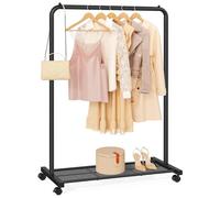 SONGMICS Portant à Vêtements à Roulettes, Porte-manteaux, Barre Supporte Jusqu’à 40 kg, avec Tringle, Étagère de Rangement en Maille, Style Industriel, pour Chambre, Buanderie, Noir HSR25BK