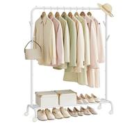 SONGMICS Portant à Vêtements avec Roulettes, 1 Barre, Porte-manteau, en Acier, Charge 50 kg, Largeur de 103,5 cm, Rangement Polyvalent, Blanc HSR131W01