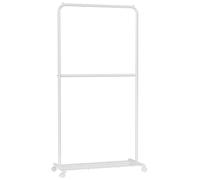 SONGMICS Portant à vêtements avec roulettes, 91,4 cm à double tringle, portant à vêtements pour suspendre les vêtements, avec étagère de rangement en maille dense, capacité de charge de 20 kg, 2