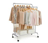 SONGMICS Portant à Vêtements avec roulettes, Double Barre, Porte-Manteau, en Acier, Charge 100 kg, Largeur de 103,5 cm, Rangement Polyvalent, Argent HSR107E01