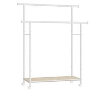 SONGMICS Portant à Vêtements avec Roulettes, Double Cintre, 100 kg | Porte-Manteau avec Étagère, Largeur 98,5 cm, Structure en Acier, Blanc mat et Beige naturel, Collection COLTEN HSR152W01