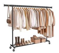 SONGMICS Portant à Vêtements avec Roulettes, Tringle Extensible pour Charge Lourde, Porte-manteau, Capacité de Charge 150 kg, 45 x (160-200) x 161,5 cm, Montage Facile, Noir HSR175B01