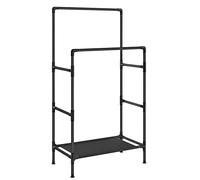 SONGMICS Portant à Vêtements Double Barre, Porte-manteau, Penderie, Organisateur, en Métal, avec Étagère de Rangement à 2 Niveaux, Charge 55 kg, Montage Facile, Noir RDR001B02