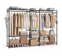 SONGMICS Portant à Vêtements, Dressing Ouvert, Portemanteau, avec 10 Étagères, 3 Tringles, 4 Crochets en S, Cadre en Métal, pour Chambre, Salon, Entrée, Noir LGR011BZ01