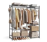 SONGMICS Portant à Vêtements, Dressing Ouvert, Portemanteau, avec 7 Étagères, 2 Tringles, 4 Crochets en S, Cadre en Métal, pour Chambre, Salon, Entrée, Noir LGR010BZ01