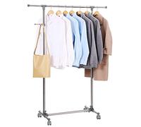 SONGMICS Portant à Vêtements, Porte-manteau, Porte-vêtements, Hauteur Réglable de 97 à 165 cm, Barre Extensible, Crochets Latéraux pour Accessoires, Argent et Gris LLR01G