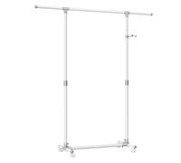 SONGMICS Portant à Vêtements, Porte-manteau, Porte-vêtements, Hauteur Réglable de 97 à 165 cm, Barre Extensible, Crochets Latéraux pour Accessoires, Blanc LLR001W01