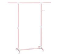 SONGMICS Portant à Vêtements, Porte-Manteau, Porte-vêtements, Hauteur Réglable de 97 à 165 cm, Barre Extensible, Crochets Latéraux pour Accessoires, Rose Bonbon LLR001R02