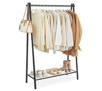 SONGMICS Portant à Vêtements, Porte-vêtements, Porte-manteau, Penderie, Cadre en Acier, avec Tringle et Étagère, 33,5 x 92,5 x 153 cm, pour Chambre, Vestiaire, Buanderie, Noir Mat HSR23BK