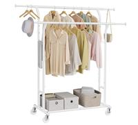 SONGMICS Portant à Vêtements, Porte-Vêtements, Porte-Manteau pour Écharpes avec 4 roulettes, Hauteur et Longueur Réglables, Blanc Mat HSR012W01