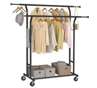 SONGMICS Portant à Vêtements, Porte-Vêtements, Porte-Manteau pour Écharpes avec 4 roulettes, Hauteur et Longueur Réglables, Noir d'encre HSR012B01