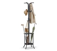 SONGMICS Porte-manteau, Portant à Vêtements avec Porte-parapluie, 12 Crochets, Structure Métallique, Hauteur 175 cm, pour Entrée, Salon, Chambre, Noir d'Encre RCR011B01