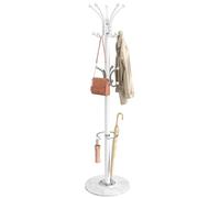SONGMICS Porte-Manteau sur Pied en Acier, 18 Crochets Rotatifs | Vestiaire d'Entrée, 37 x 37 x 175 cm, Base en Marbre, Porte-Parapluie, Bureau, Blanc mat, Collection ALAN RCR091WC01