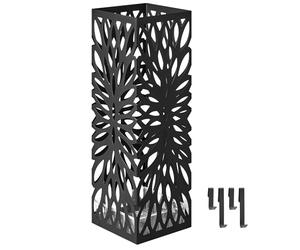 SONGMICS Porte-parapluies, Carré, en Acier, avec Réceptacle d'Eau Amovible | Organisateur sur Pieds, pour Parapluies et Cannes, 4 Crochets, Noir mat, Collection PATSY LUC48B