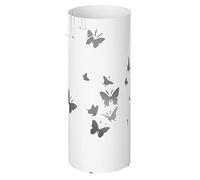 SONGMICS Porte parapluies en Métal, Rond, Support pour Parapluies, avec Un Plateau et Crochets, 49 x Ø 19,5 cm, Blanc LUC10W