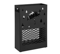 SONGMICS Porte-parapluies en métal, Support à rectangulaire, avec réceptacle d’eau amovible, 4 crochets, motifs ajourés, pour entrée, bureau, Noir LUC004B01