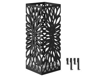 SONGMICS Porte-parapluies, Support pour Parapluies d’Entrée, Carré, en Acier, Organisateur sur Pieds, pour Parapluies et Cannes, avec Réceptacle d’Eau Amovible, 4 Crochets, Noir LUC026B33