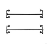 SONGMICS Portemanteaux muraux, lot de 2, Barres de suspension pour vêtements, imitation tuyau, 112 x 30 x 29,3 cm, charge 60kg, Noir