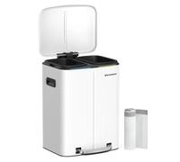 SONGMICS Poubelle 2 x 20 L, en Métal, Seaux intérieurs en Plastique, Couvercle à Charnière, Fermeture Souple, Blanc LTB40WT