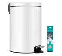 SONGMICS Poubelle 20 L, Rond, avec 15 Sacs Poubelles, Pédales en Métal, Seau Amovible en Plastique, Poignée, Couvercle à Fermeture en Douceur, en Acier, Blanc Nuage LTB021WZ01