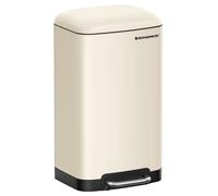 SONGMICS Poubelle, 30 litres Poubelle à pédale, en acier, avec seau intérieur et couvercle, Softclose, étanche à l'air, pour la cuisine, blanc crème LTB001A01